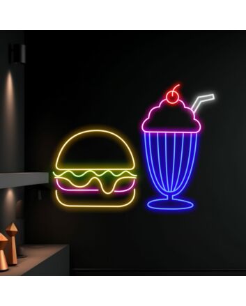 Brighten Your Restaurant, Bar, or Kitchen: The Burger And Shake Led Neon Sign - Perfect for Food-Inspired Spaces and Events!