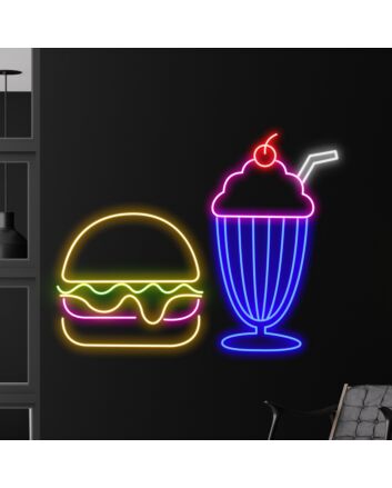 Brighten Your Restaurant, Bar, or Kitchen: The Burger And Shake Led Neon Sign - Perfect for Food-Inspired Spaces and Events!