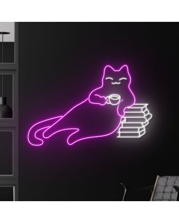 Brighten Your Reading Nook and Add Whimsy to Weddings and Parties with the Cat Book Led Sign Animal Lover Neon Light Cat Book Led Light Bookworm Deco.