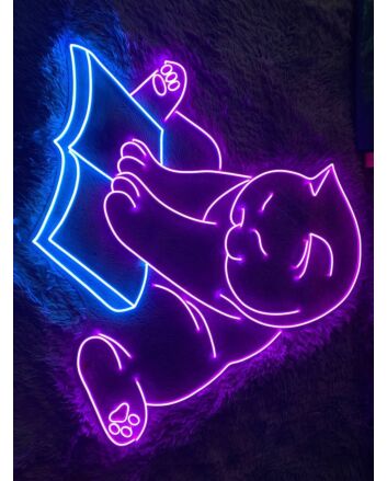 Brighten Your Reading Nook and Library with the Cozy Glow of the Cat Book LED Sign - Perfect for Animal Lovers and Decor Enthusiasts Alike.