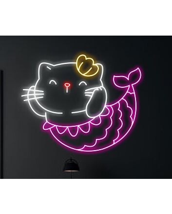 Bring Whimsy to Your Nursery, Spa, or Store with Cat Mermaid Decor Led Neon Light Cat Spa Led Light Nursery Deco.