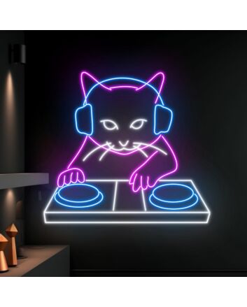 Bring the Beat to Your Space with Cat Playing DJ LED Sign - A Perfect Neon Light for Home, Bars, Clubs, and Cat Lovers' Gatherings.