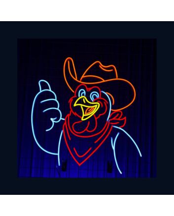 Brighten Your Bar, Club, or Western-Themed Party with Chicken Cowboy Hat Led Sign Animal Lover Neon Light Decor