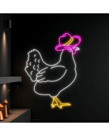 Brighten Up Your Restaurant, Bar or Home with the Whimsical Chicken Cowboy Hat LED Sign - Perfect for Animal Lovers and Neon Light Enthusiasts Alike!