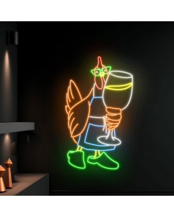 Brighten Your Bar or Restaurant with the Unique Chicken Drinking Champagne Led Neon Sign, Perfect for Home Parties and Wedding Celebrations Too.