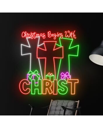 Enhance Your Holiday Celebrations and Decor: Christmas Begins With Christ Led Neon Sign for Homes, Stores, and Church Events.