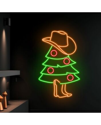 Brighten Your Festive Celebrations and Decor with the Christmas Tree In Hat Boost Cowboy Led Neon Sign - Perfect for Home, Office, and Holiday Parties.