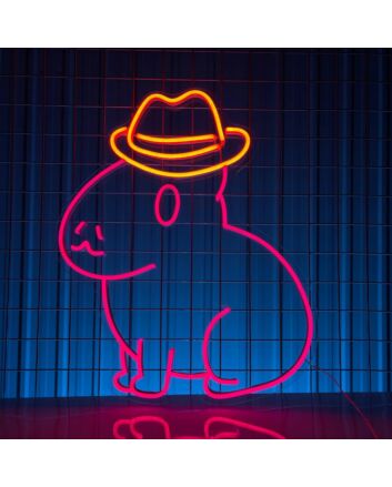 Brighten Up Your Western Themed Parties and Decor with the Cowboy Capybara LED Neon Sign - Perfect for Home, Bars, and Special Celebrations