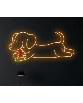 Brighten Your Bar, Kitchen, or Party Room with the Adorable Cute Dachshund Eat Pizza Led Neon Sign Dachshund Sausage Pizza Led Sign