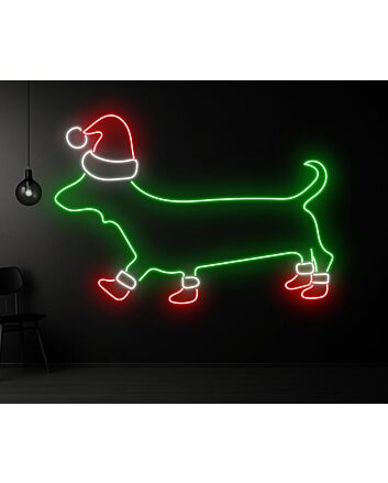 Brighten Up Your Festivities: Dachshund Christmas Hat Led Neon Sign for Perfect Christmas Decor in Homes, Offices, and Holiday Parties.