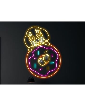 Elevate Your Bakery, Café, or Kitchen Space with the Charming Dachshund Donut Cake Led Neon Sign Dachshund Neon Light Decor.