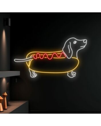 Brighten Up Your Space with Charm: Dachshund Hot Dog LED Sign, Perfect for Home Decor, Bars, and Parties