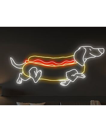 Brighten Your Space: Dachshund Hotdog LED Sign Ideal for Home, Office, and Restaurant Food Decor, Perfect for Parties and Weddings