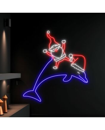 Bring Festive Joy to Your Home, Office, or Holiday Party with the Dolphin Santa Christmas LED Neon Sign - Perfect for Animal Lovers and Christmas Decoration Enthusiasts Alike!