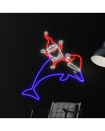 Bring Festive Joy to Your Home, Office, or Holiday Party with the Dolphin Santa Christmas LED Neon Sign - Perfect for Animal Lovers and Christmas Decoration Enthusiasts Alike!