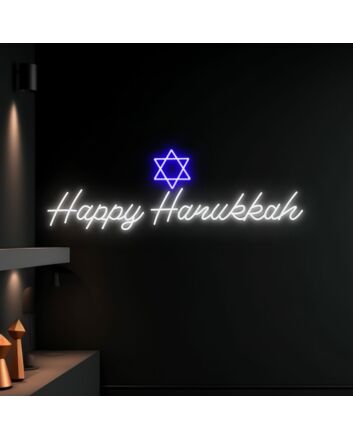 Brighten Your Festive Celebrations: Happy Hanukkah LED Neon Sign for Home Decor, Office, and Holiday Parties