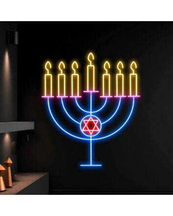 Brighten Your Hanukkah Celebrations and Decorations: Happy Hanukkah LED Neon Sign for Home, Office, Storefront, and Special Events.
