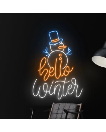Brighten Up Your Winter Celebrations: Hello Winter Snowman Led Neon Sign, Perfect for Christmas Festivities, Office Decor, and Holiday Parties