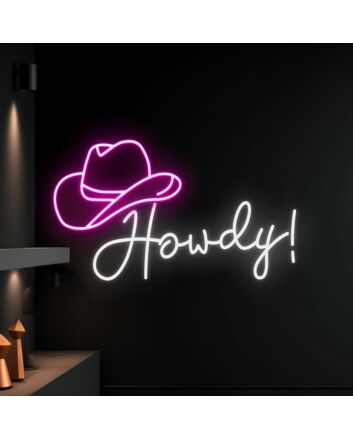Brighten Your Spaces: Howdy Cowboy Hat Led Neon Sign - Perfect for Home Decor, Office Vibe, Storefronts, Bars, and Western Theme Parties.