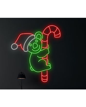 Brighten Up Your Space: Koala Hug Candy Cane Led Neon Sign for Home Decor, Bars, and Holiday Celebrations.