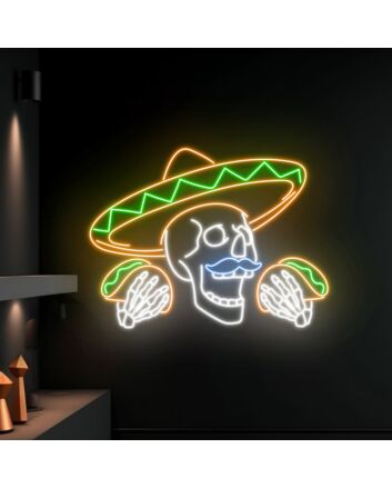 Mexican Skeleton Eating Tacos Led Neon Sign Restaurant Decor