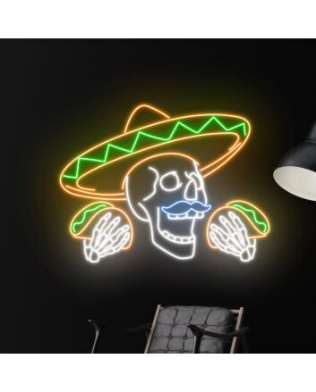 Mexican Skeleton Eating Tacos Led Neon Sign Restaurant Decor