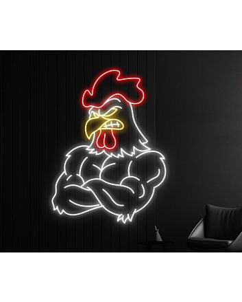Muscular Rooster Muscle Chicken Led Sign Restaurant Decor Led Neon Sign Bar Club Decor