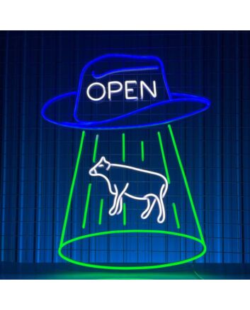 Open Cow Ufo Cowboy Hat Led Neon Sign Ufo Cow Led Sign Ufo Neon Light Restaurant Decor