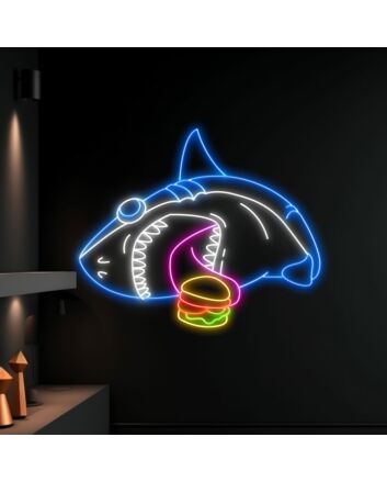 Shark Eat Hamburger Led Neon Sign Funny Shark Led Sign Cool Shark Neon Light Bakery Shop