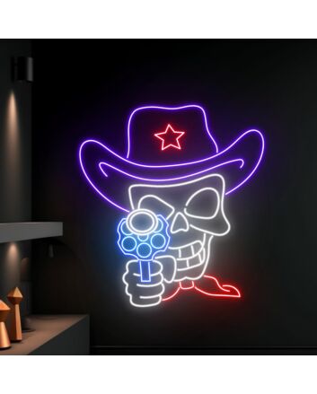 Skeleton Cowboy Shooting Led Neon Sign