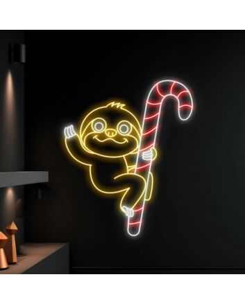 Sloth Climbing Candy Cane Sloth Christmas Led Sign