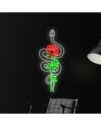 Snake Wrapping Around Rose Led Neon Sign