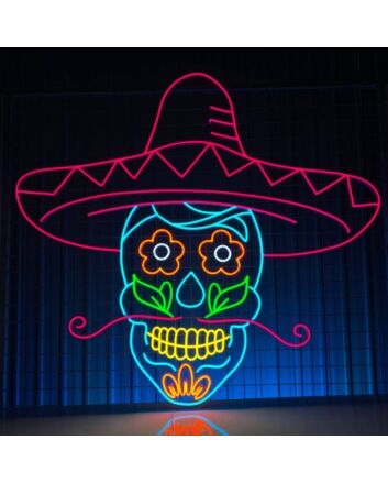 Sugar Skull Mexican Skeleton Colorful Led Sign Christmas Decor