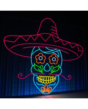 Sugar Skull Mexican Skeleton Colorful Led Sign Christmas Decor