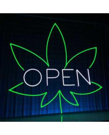 Weed Leaf Open Logo Led Neon Sign Smoking Machine Led Sign