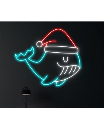 Whale Fish Christmas Hat Led Neon Sign Whale Fish Christmas Led Sign Christmas Neon Sign
