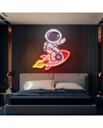 Rocket Astronaut Light Artwork Space Led Uv Neon Sign
