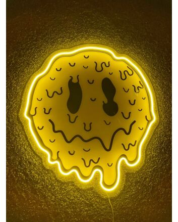 Psychedelic Face Emoji Uv Printed Neon Artwork Expressive Illumination
