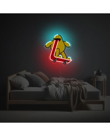 Yellow Boy Skateboarding LED Neon Acrylic Artwork