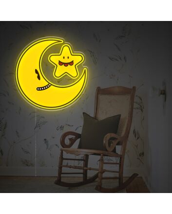 Yellow Missing Moon And Smiley Star LED Neon Acrylic Artwork