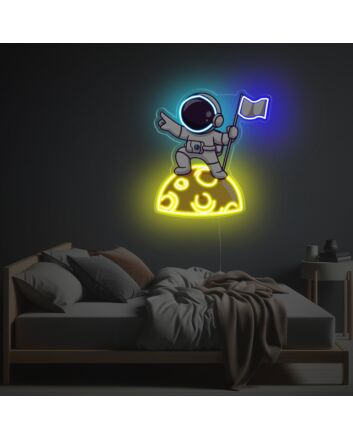 Astronaut Holding A Flag On The Moon LED Neon Acrylic Artwork