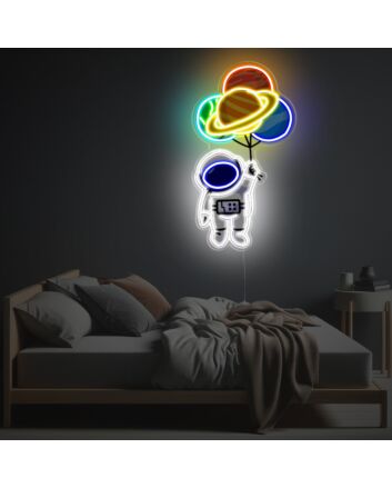 Astronuat With Planet Balloon LED Neon Acrylic Artwork