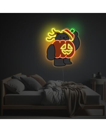 Black Bear Wearing Pumpkin LED Neon Acrylic Artwork