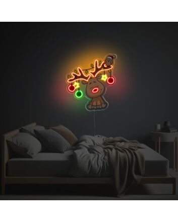 Christmas Elk With Christmas Ball LED Neon Acrylic Artwork