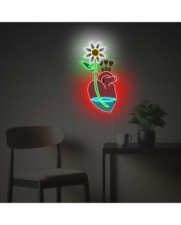Daisy With Human Heart Vase LED Neon Acrylic Artwork