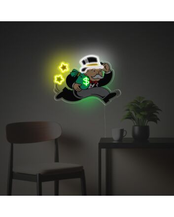 Gentelman Running With A Bag Of Money LED Neon Acrylic Artwork