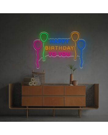 Happy Birthday To You With Balloons LED Neon Sign