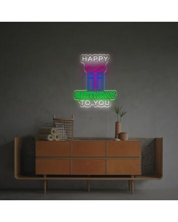 Happy Birthday To You With Present LED Neon Sign