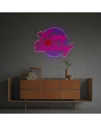 Happy Birthday With Circle LED Neon Sign