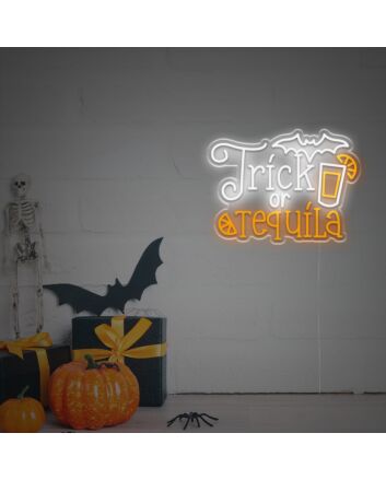 Trick Or Tequila With Halloween Bat LED Neon Sign